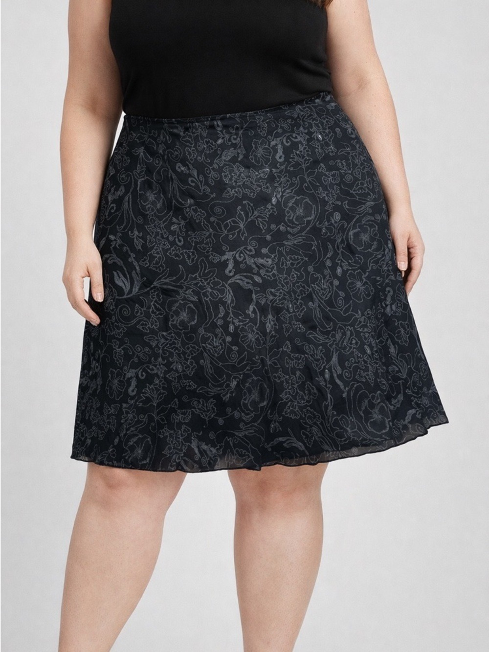 😍SHOW SPECIAL Jessica Black White Floral Skirt Large Lined 2X